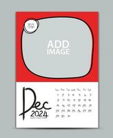 Calendar 2024 year design - December 2024, wall calendar 2024 year, Lettering calendar, Desk calendar template, week starts on sunday, printing, advertiement, Green background, vector