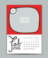 Calendar 2024 year design - February 2024, wall calendar 2024 year, Lettering calendar, Desk calendar template, week starts on sunday, printing, advertiement, Green background, vector