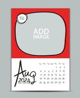 Calendar 2024 year design - August 2024, wall calendar 2024 year, Lettering calendar, Desk calendar template, week starts on sunday, printing, advertiement, Green background, vector