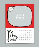 Calendar 2024 year design - May 2024, wall calendar 2024 year, Lettering calendar, Desk calendar template, week starts on sunday, printing, advertiement, Green background, vector