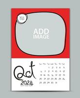 Calendar 2024 year design - October 2024, wall calendar 2024 year, Lettering calendar, Desk calendar template, week starts on sunday, printing, advertiement, Green background, vector