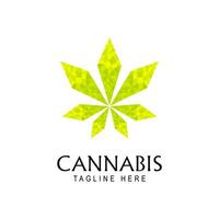 Modern geometric hemp cannabis marijuana logo icon vector template, with low poly style design