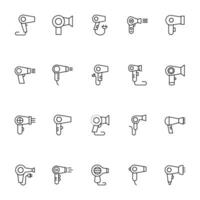 Hairdryer Vector Icons Collection. Suitable for books, stores, shops. Editable stroke in minimalistic outline style. Symbol for design