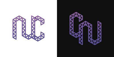 Letters CN and CN Polygon Logo Set, suitable for business related to polygon with CN and NC initials. vector
