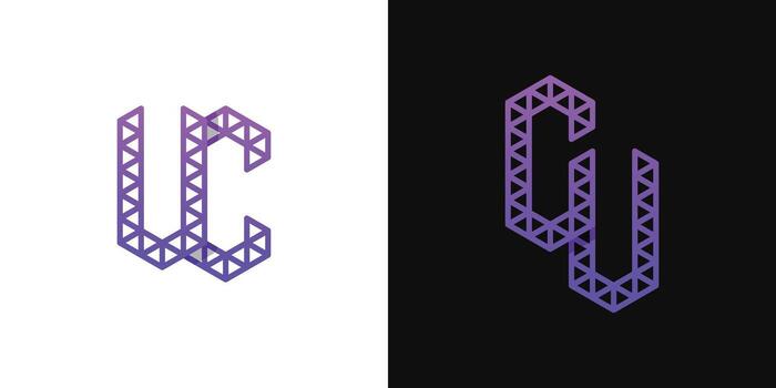 Letters CU and CU Polygon Logo Set, suitable for business related to polygon with CU and UC initials. vector