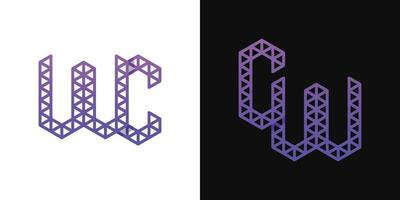 Letters CW and CW Polygon Logo Set, suitable for business related to polygon with CW and WC initials. vector