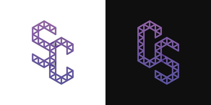 Letters CS and CS Polygon Logo Set, suitable for business related to polygon with CS and SC initials.
