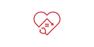 logo design combining the shape of love with a house and a stethoscope. vector