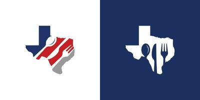 logo design combining the shape of the state of Texas with cutlery. vector