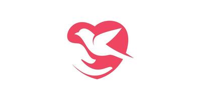 Negative space logo with a combination icon of hand and bird love combination. vector