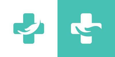 logo design combination of plus shapes with hands, health assistance. vector