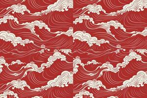 Diagonal Japanese Wave Pattern with White Foam on Red Background vector