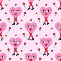 Seamless pattern groovy heart, valentine's day, character vector