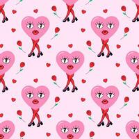 Seamless pattern groovy heart, valentine's day, character vector