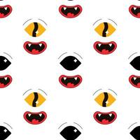 Seamless pattern, characters, weird scary faces, demon eyes vector