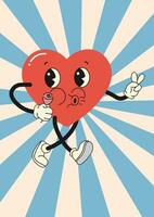 groovy postcard template heart character, on background vector