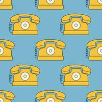Seamless pattern groovy old fashioned phone yellow . Vector