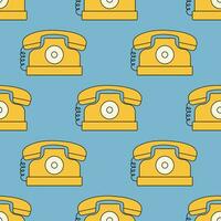 Seamless pattern groovy old fashioned phone yellow . Vector