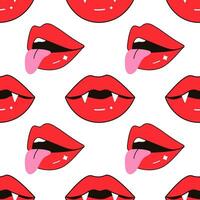 seamless pattern, kiss, love, vampire bite, lips and tongue vector