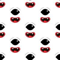 Seamless pattern, characters, weird scary faces, demon eyes vector