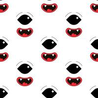 Seamless pattern, characters, weird scary faces, demon eyes vector