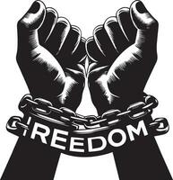 a pair of hands chained to a chain, With the text words Freedom vector silhouette 8