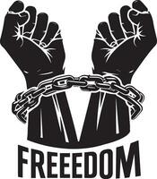 a pair of hands chained to a chain, With the text words Freedom vector silhouette 4