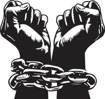 a pair of hands chained to a chain, With the text words Freedom vector silhouette 10