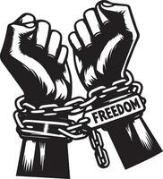 un par de manos encadenado a un cadena, con el texto palabras libertad vector silueta 5 5