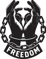 a pair of hands chained to a chain, With the text words Freedom vector silhouette 6