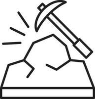 Pick axe breaking rocks icon. Mining concept vector