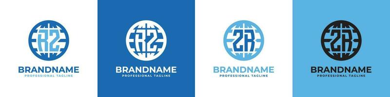 Letter RZ and ZR Globe Logo Set, suitable for any business with RZ or ZR initials. vector