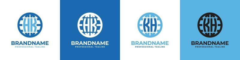 Letter HK and KH Globe Logo Set, suitable for any business with HK or KH initials. vector