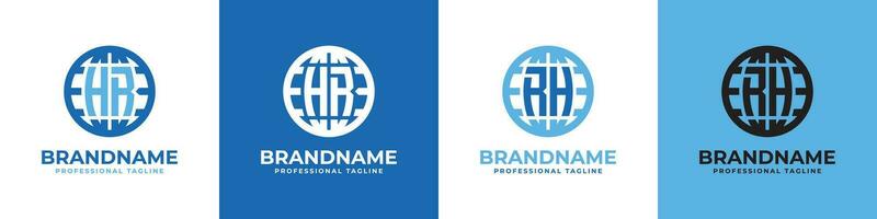 Letter HR and RH Globe Logo Set, suitable for any business with HR or RH initials. vector