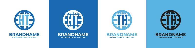 Letter HT and TH Globe Logo Set, suitable for any business with HT or TH initials. vector