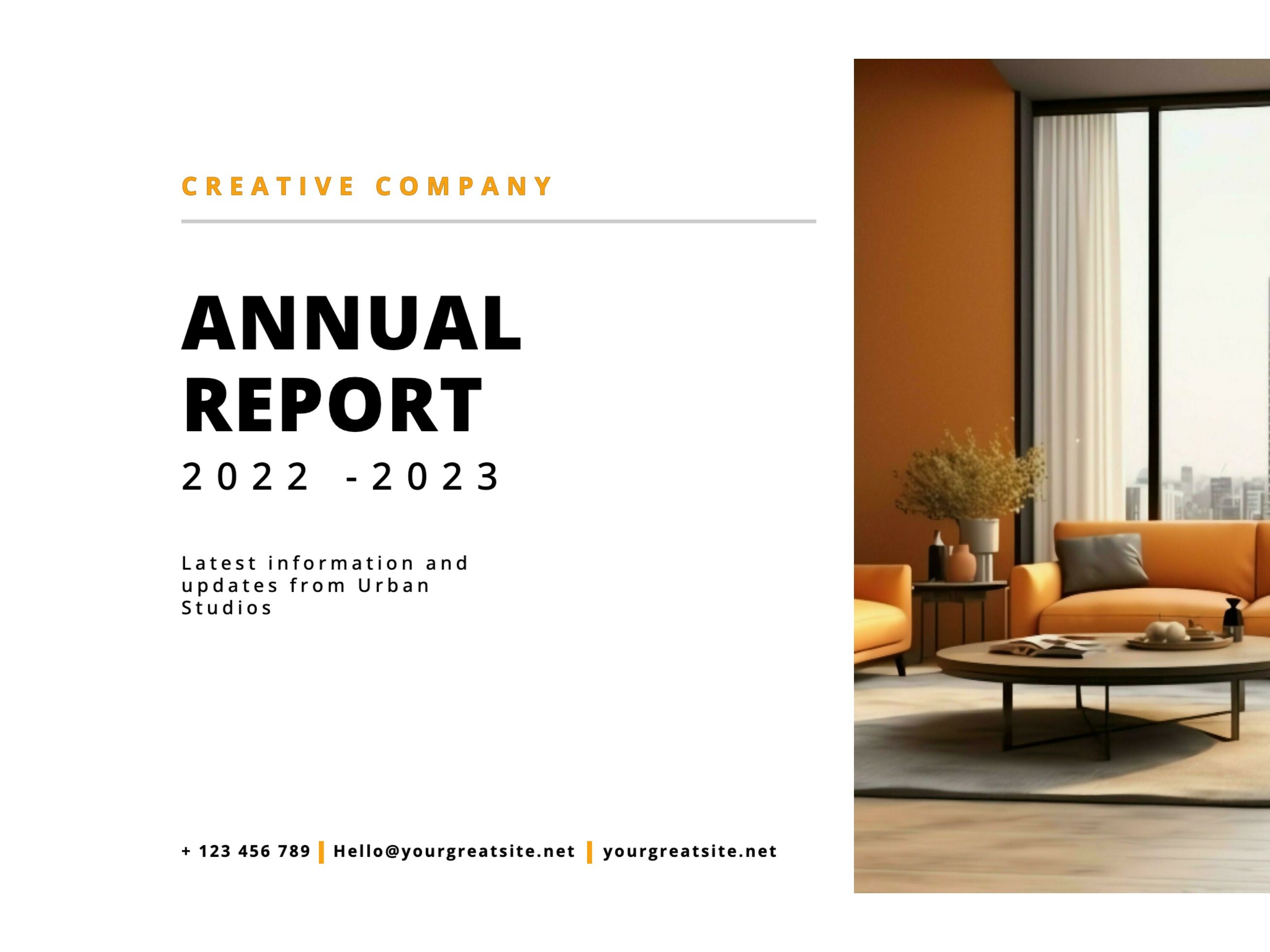 annual report in modern style with orange and black template