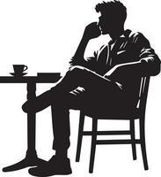 a man sitting at a table talking on a cell phone Vector silhouette illustration 3