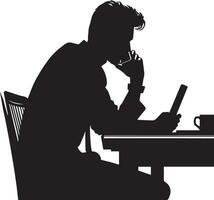 a man sitting at a table talking on a cell phone Vector silhouette illustration 12