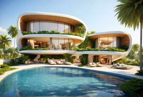 AI generated Modern Eco-Friendly Palm Grove Estates Residences photo