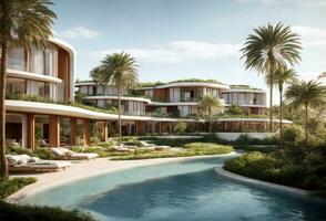 AI generated Modern Eco-Friendly Palm Grove Estates Residences photo