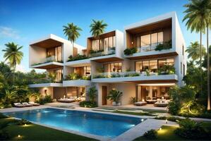 AI generated Modern Eco-Friendly Palm Grove Estates Residences photo