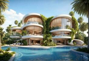 AI generated Modern Eco-Friendly Palm Grove Estates Residences photo