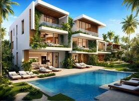 AI generated Modern Eco-Friendly Palm Grove Estates Residences photo