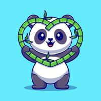 Cute panda holding love shaped bamboo cartoon vector icon illustration animal  icon concept isolated flat