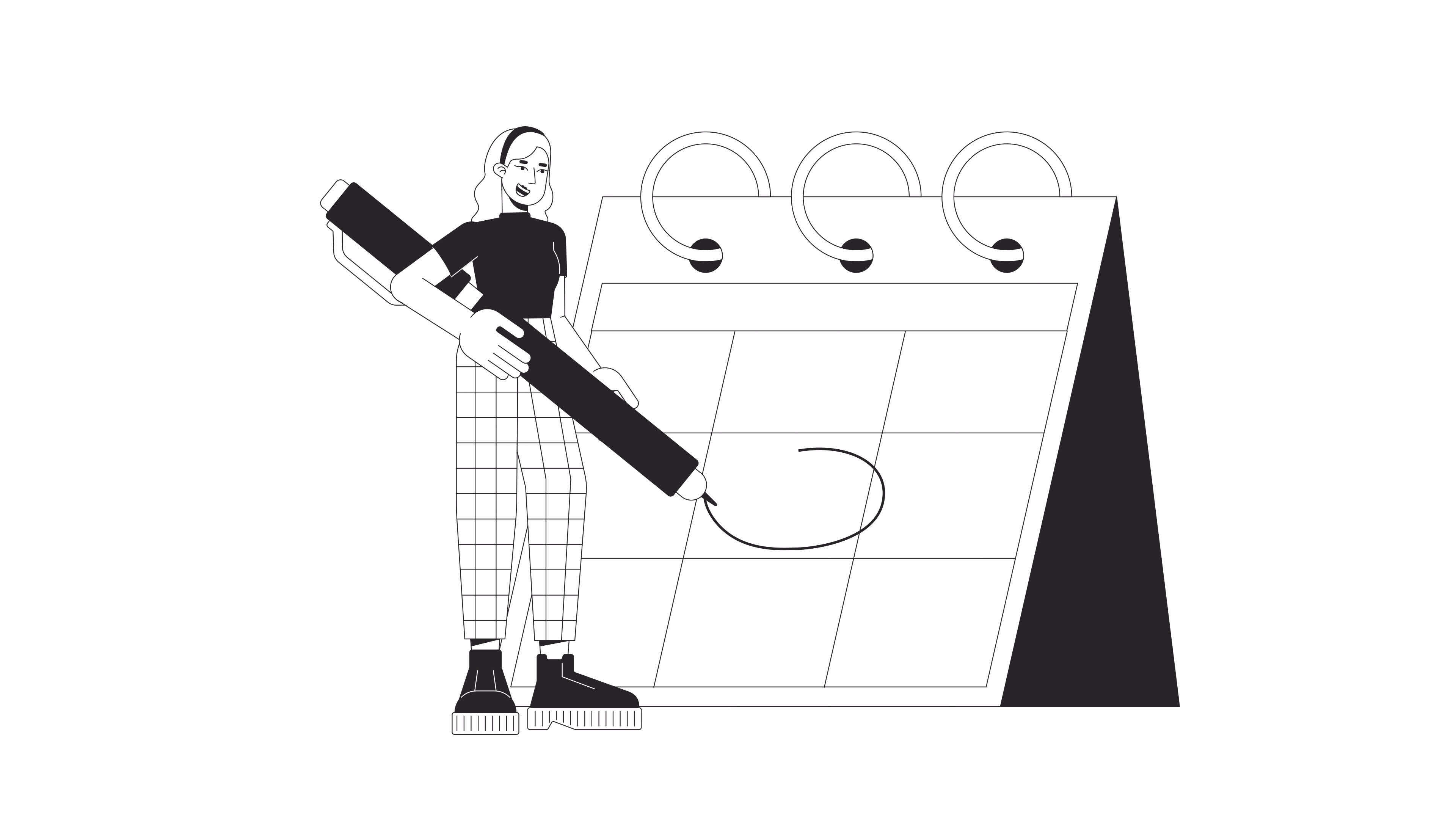 Woman Encircling Important Day On Calendar Bw Outline 2D Character woman-encircling-important-day-on-calendar-bw-outline-2d-character