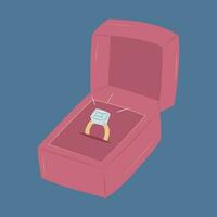 A gold engagement ring with a blue stone in a red box. vector