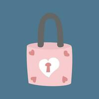 Love moments lock key. Pink padlock with hearts. Vector illustration.