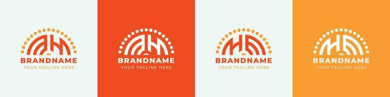 Letter HM and MH or HE and EH Sunrise  Logo Set, suitable for any business with HM, MH, HE, EH initials. vector