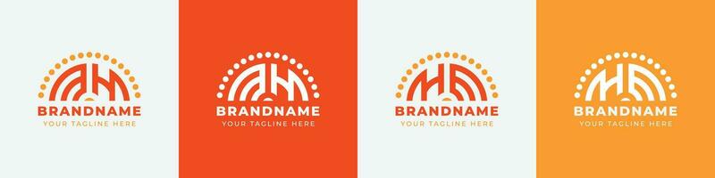 Letter HM and MH or HE and EH Sunrise  Logo Set, suitable for any business with HM, MH, HE, EH initials. vector