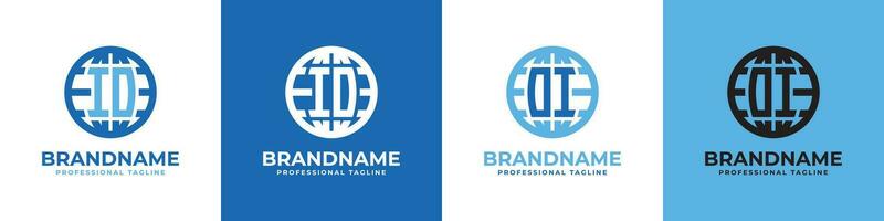 Letter IO and OI Globe Logo Set, suitable for any business with IO or OI initials. vector